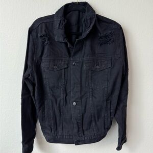 Forever 21 Men's Black Distressed Denim Jacket